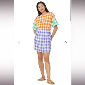 gorman Multicolor Gingham Mix Dress — Orange, Green, Blue. Brand New With Tags